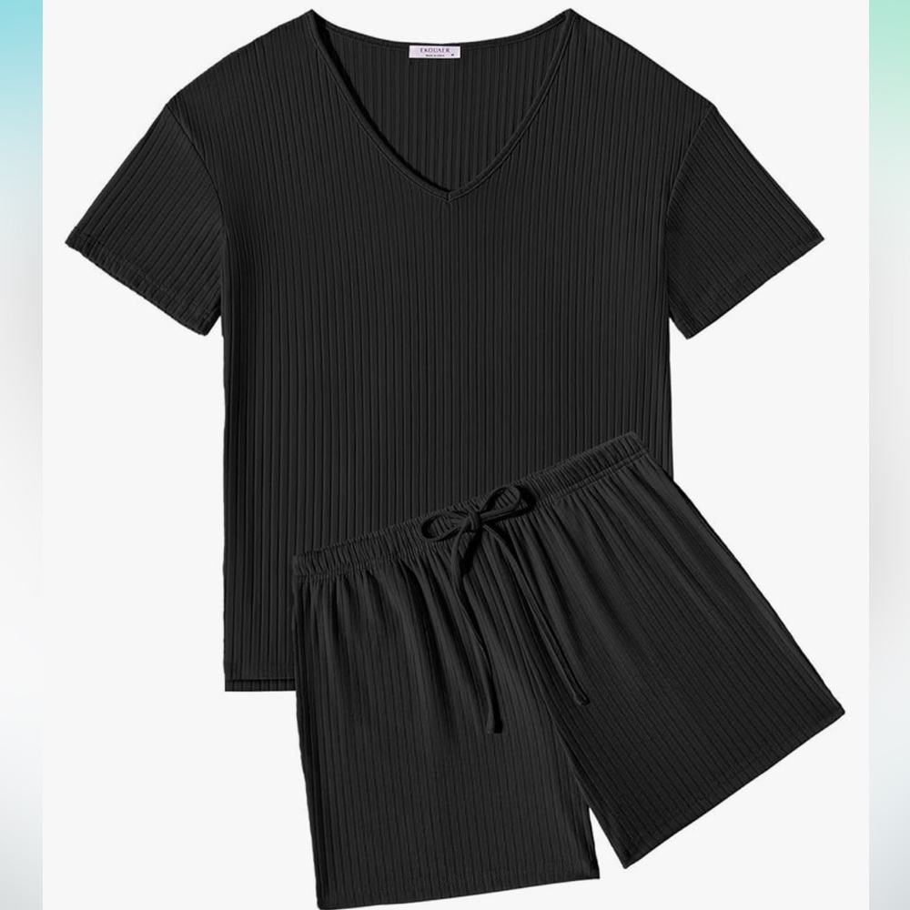 Women’s Two Piece Lounge Set / Shorts Pajama Set / Ribbed Knit Outfit